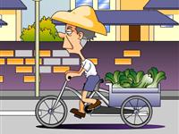 踩着三轮车卖菜的老伯